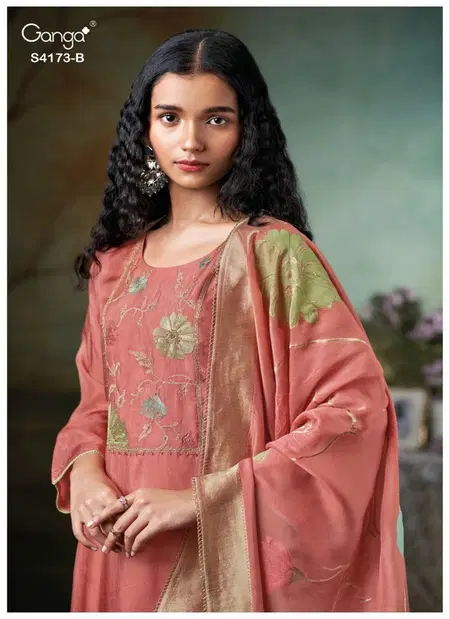 Ciena 4173 By Ganga Silk With Embroidery Work Dress Material Suppliers In India